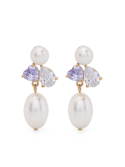 Gold Vermeil Pearl and Crystal Drop Earrings