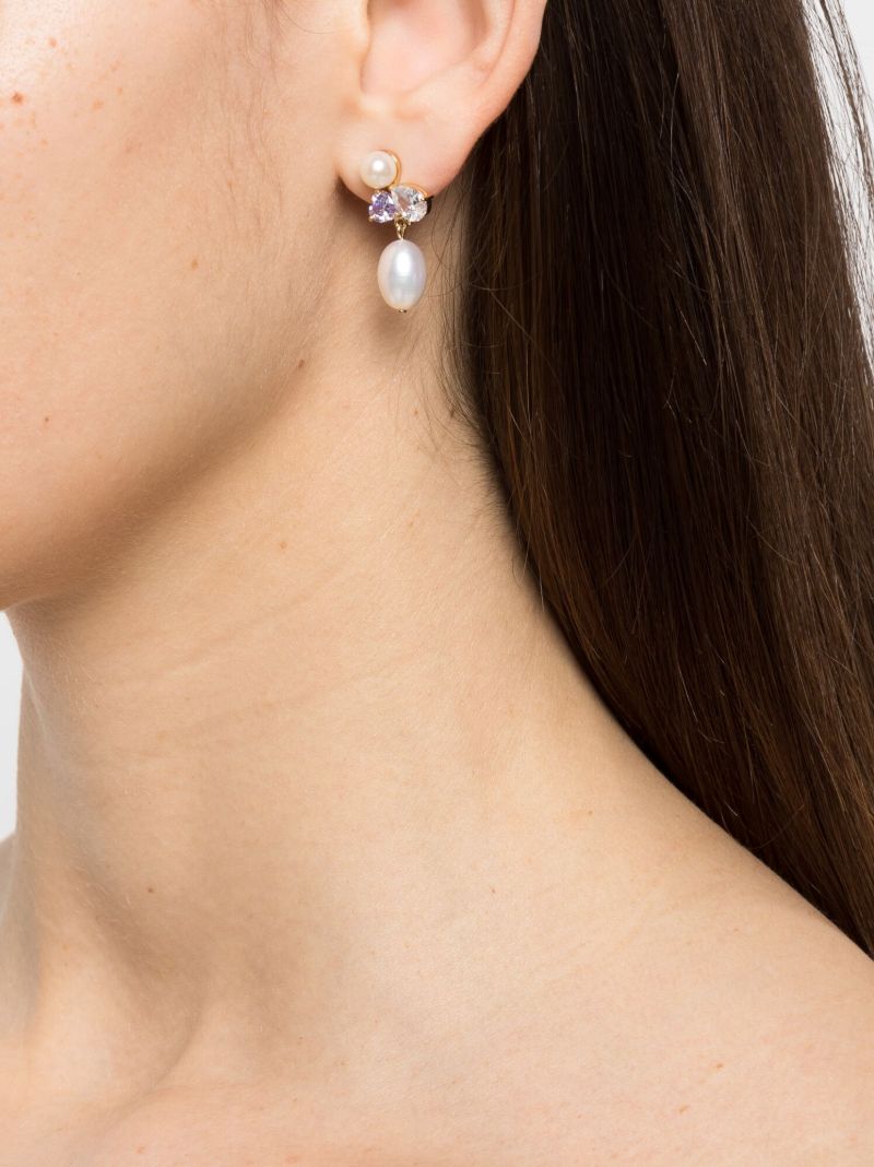 Gold Vermeil Pearl and Crystal Drop Earrings