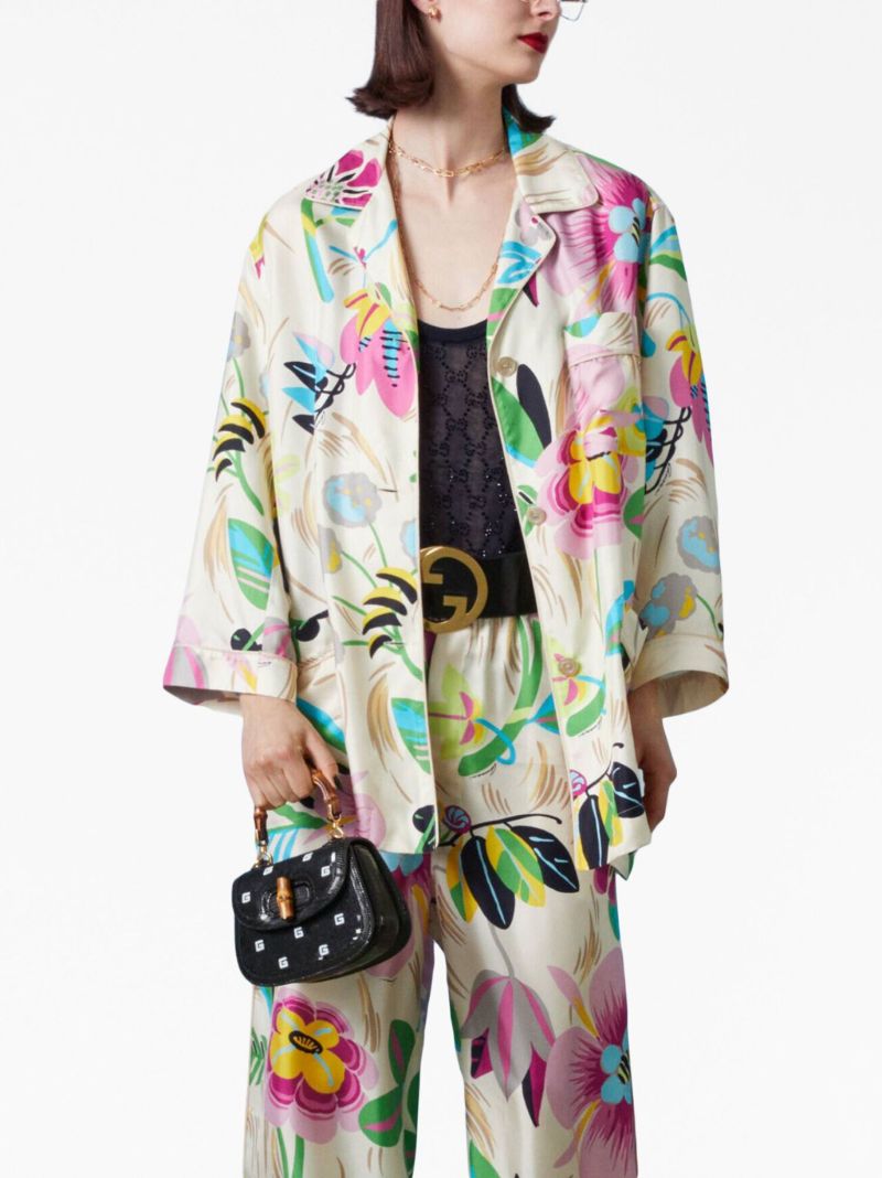 Neutral Floral Silk Shirt