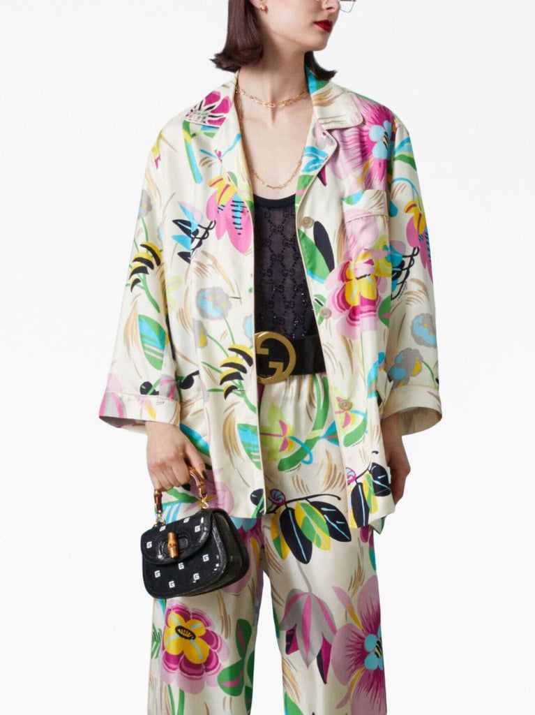 Neutral Floral Silk Shirt