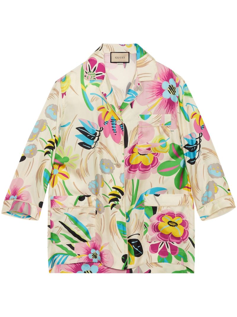 Neutral Floral Silk Shirt