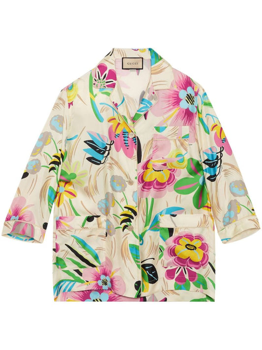 Neutral Floral Silk Shirt