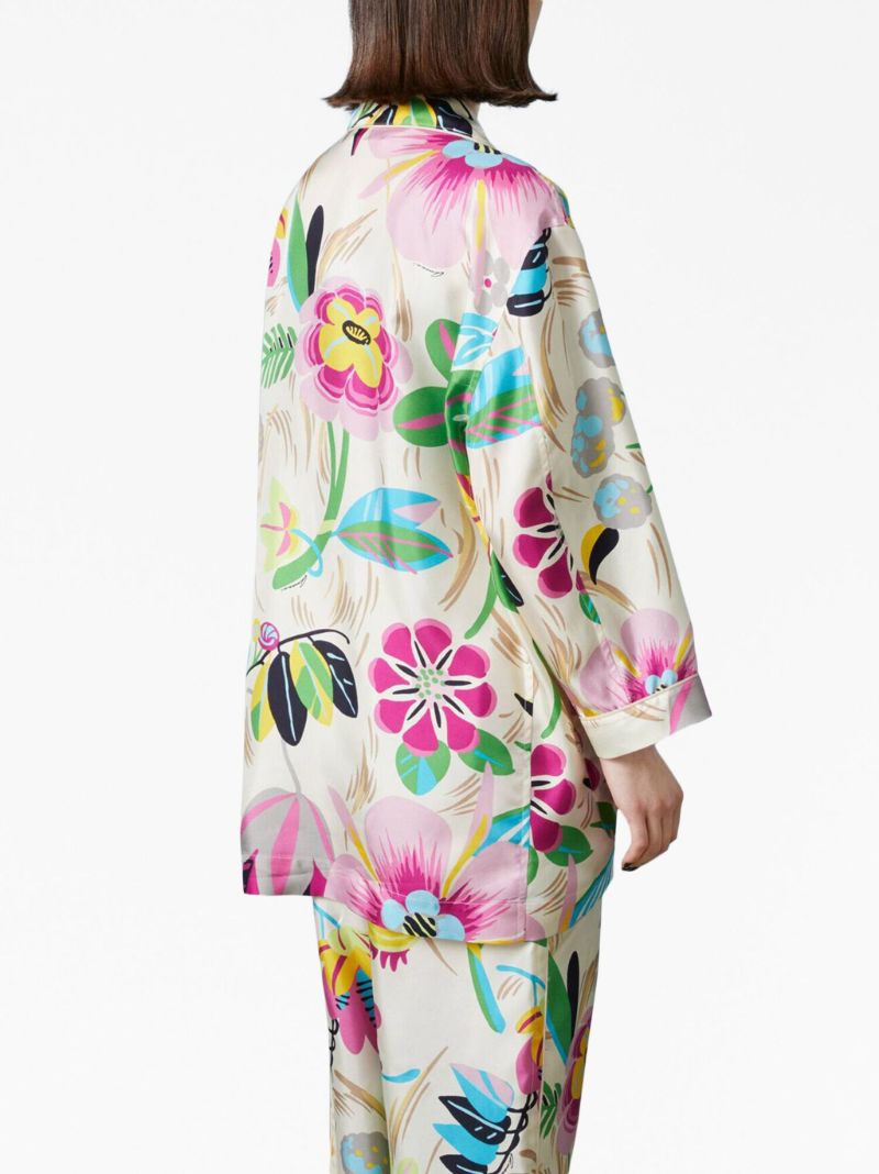 Neutral Floral Silk Shirt
