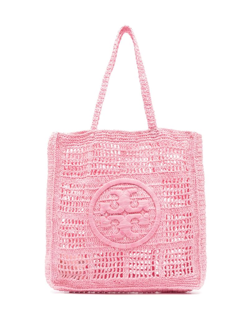 Pink Ella Crochet Raffia Tote Bag