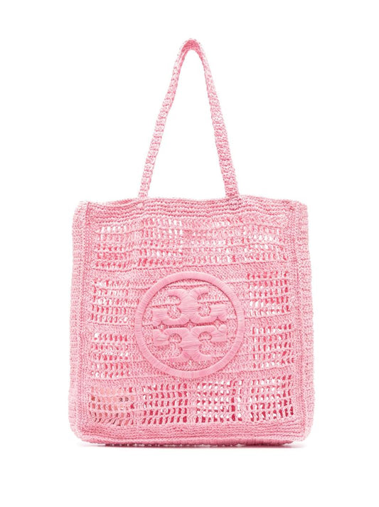 Pink Ella Crochet Raffia Tote Bag