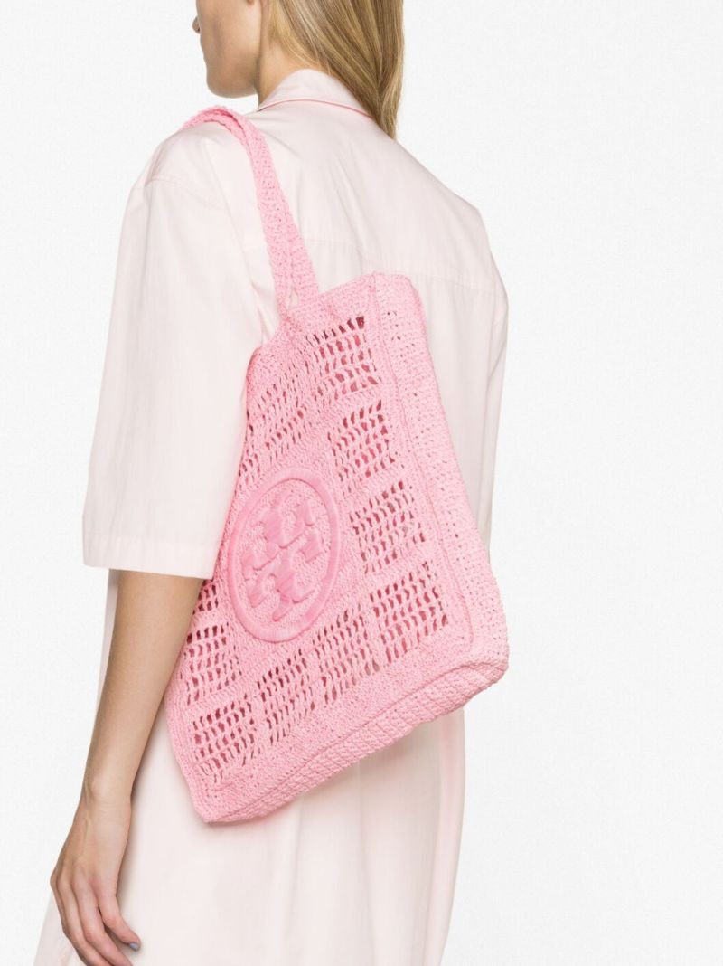 Pink Ella Crochet Raffia Tote Bag