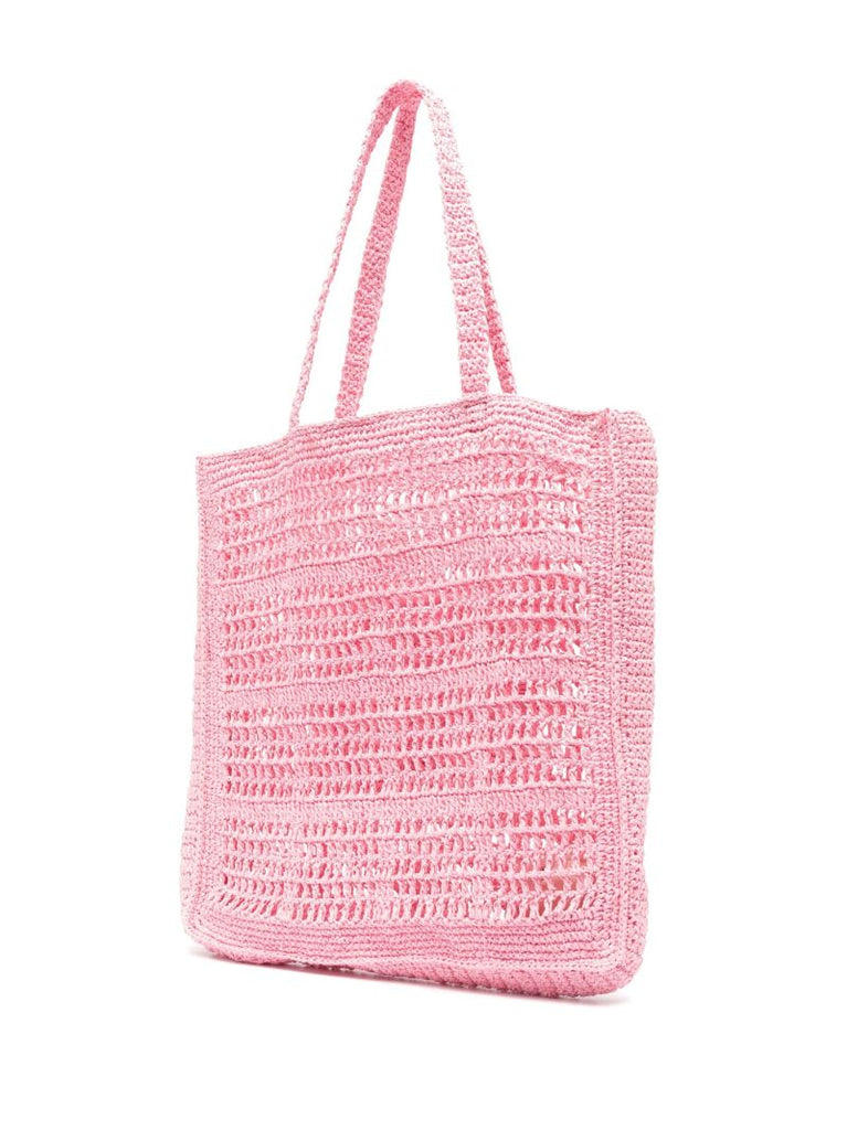 Pink Ella Crochet Raffia Tote Bag