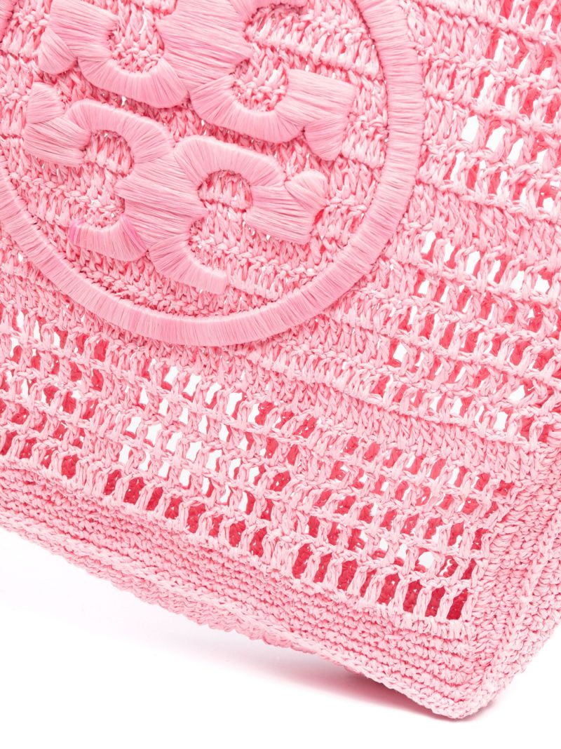 Pink Ella Crochet Raffia Tote Bag