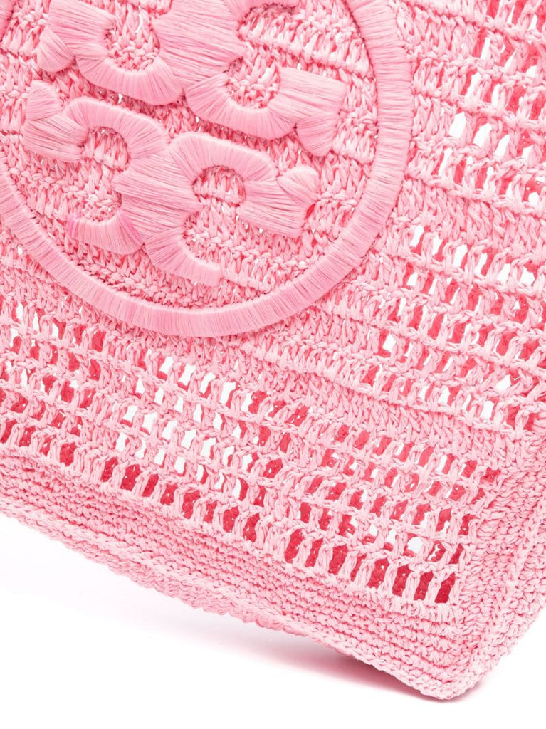 Pink Ella Crochet Raffia Tote Bag