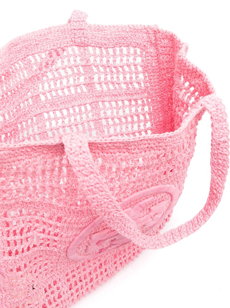 Pink Ella Crochet Raffia Tote Bag