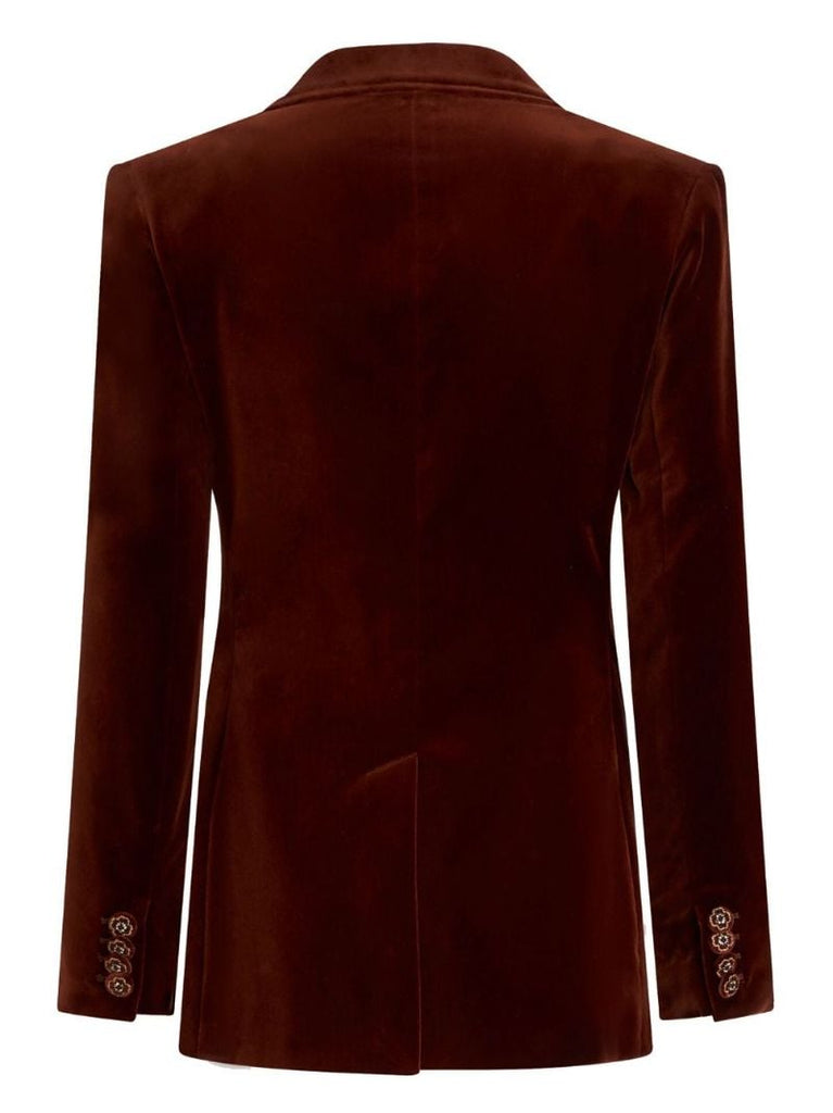 Brown Double-breasted Velvet Blazer