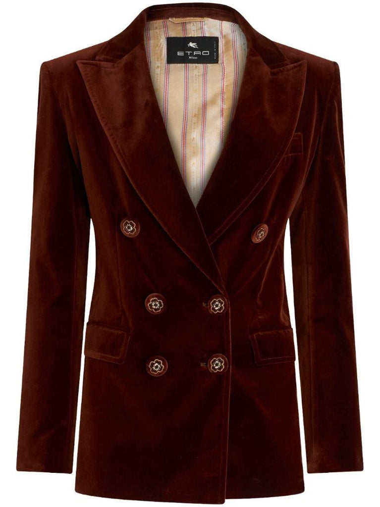 Brown Double-breasted Velvet Blazer