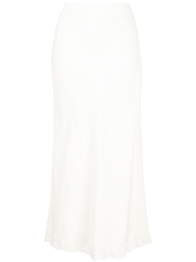 Neutral Crystal Lace Trim Midi Skirt