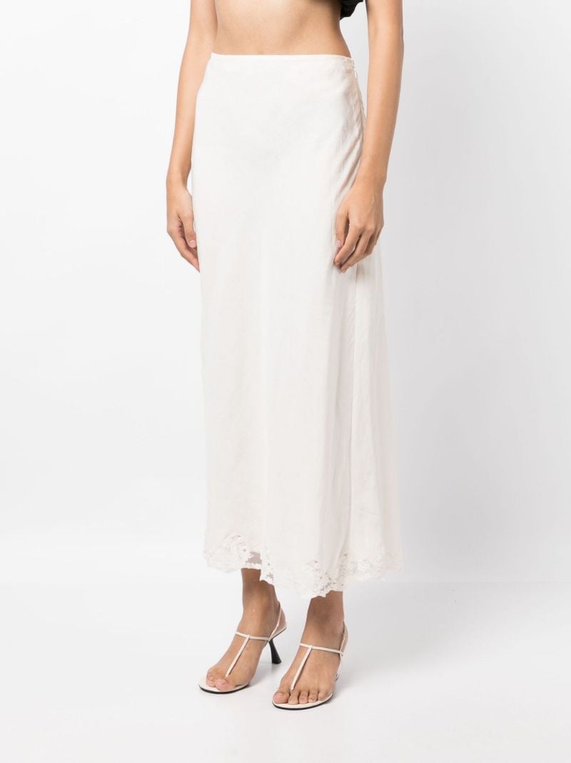Neutral Crystal Lace Trim Midi Skirt
