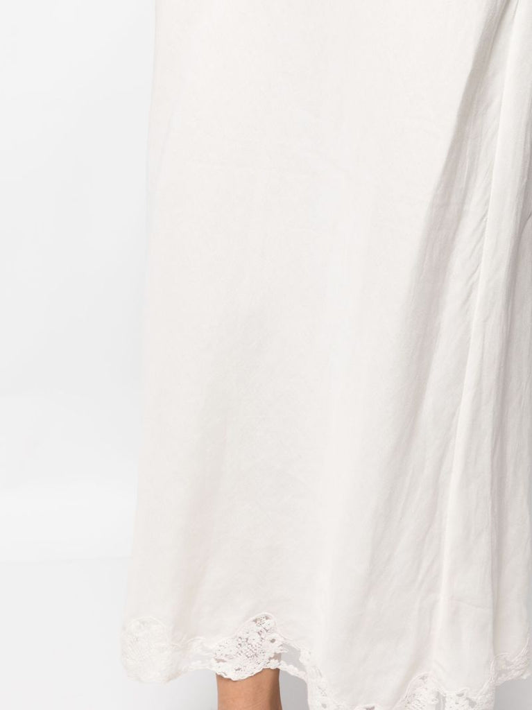Neutral Crystal Lace Trim Midi Skirt