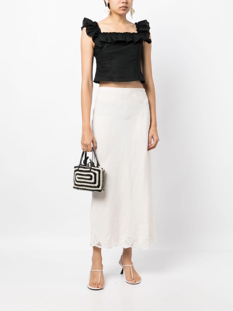 Neutral Crystal Lace Trim Midi Skirt