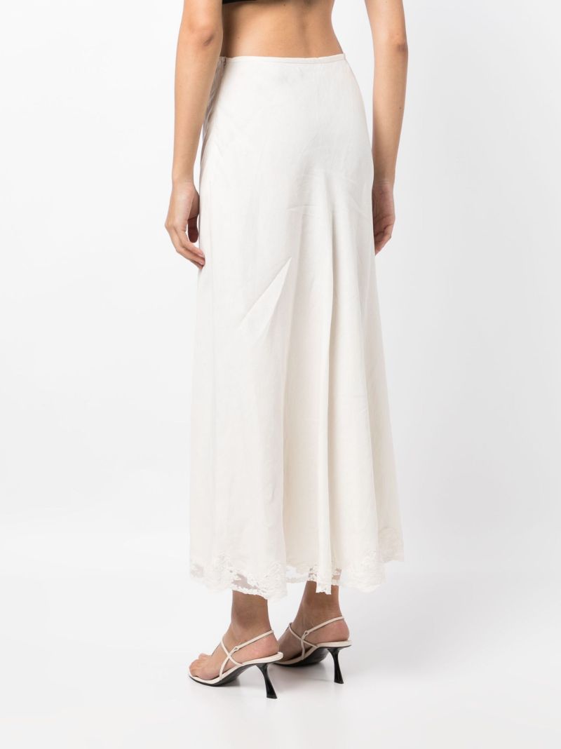 Neutral Crystal Lace Trim Midi Skirt