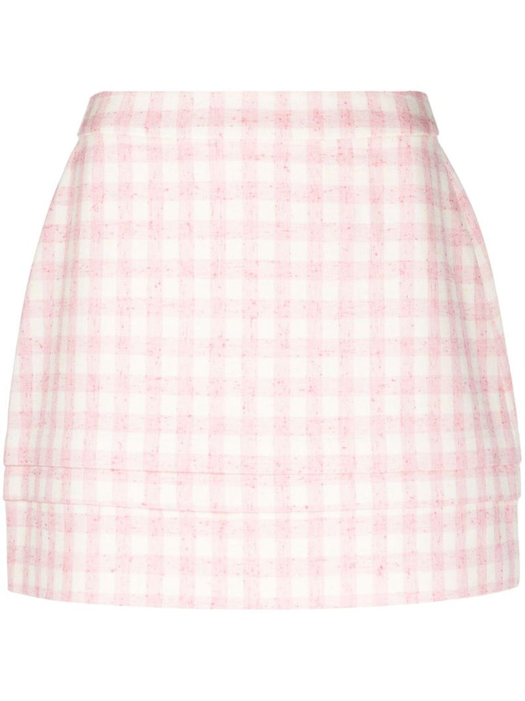 Pink Tuck Checked Mini Skirt