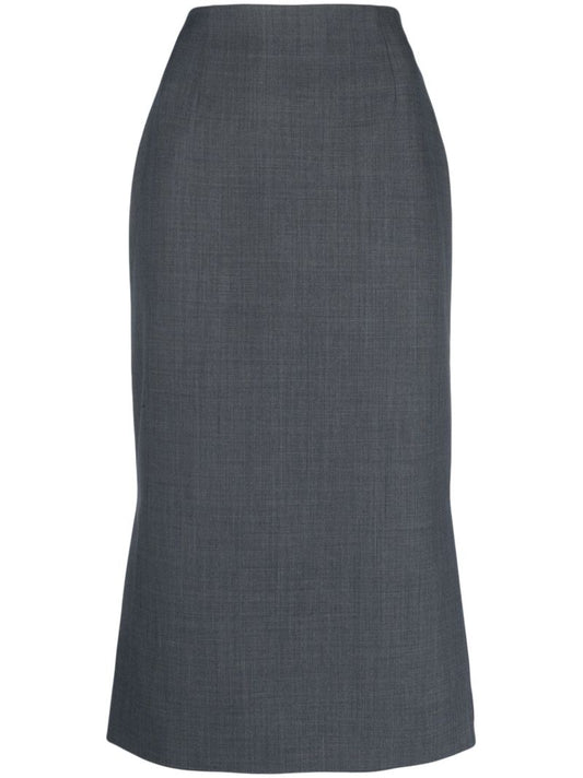 Grey High-waist Pencil Midi Skirt