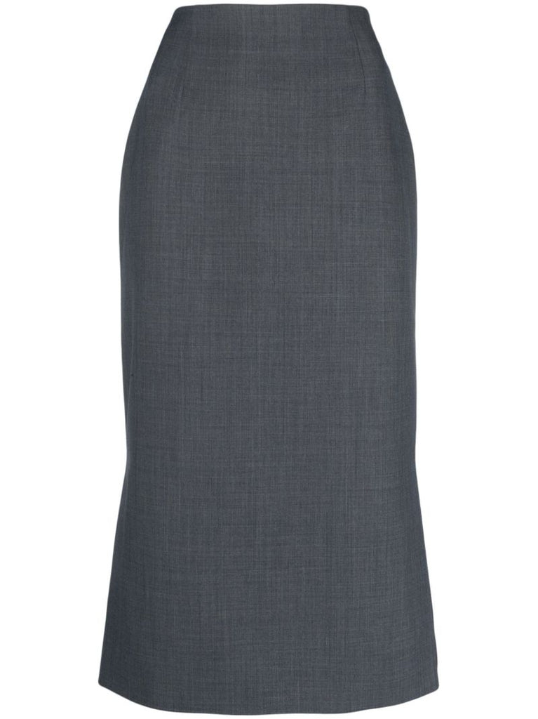 Grey High-waist Pencil Midi Skirt