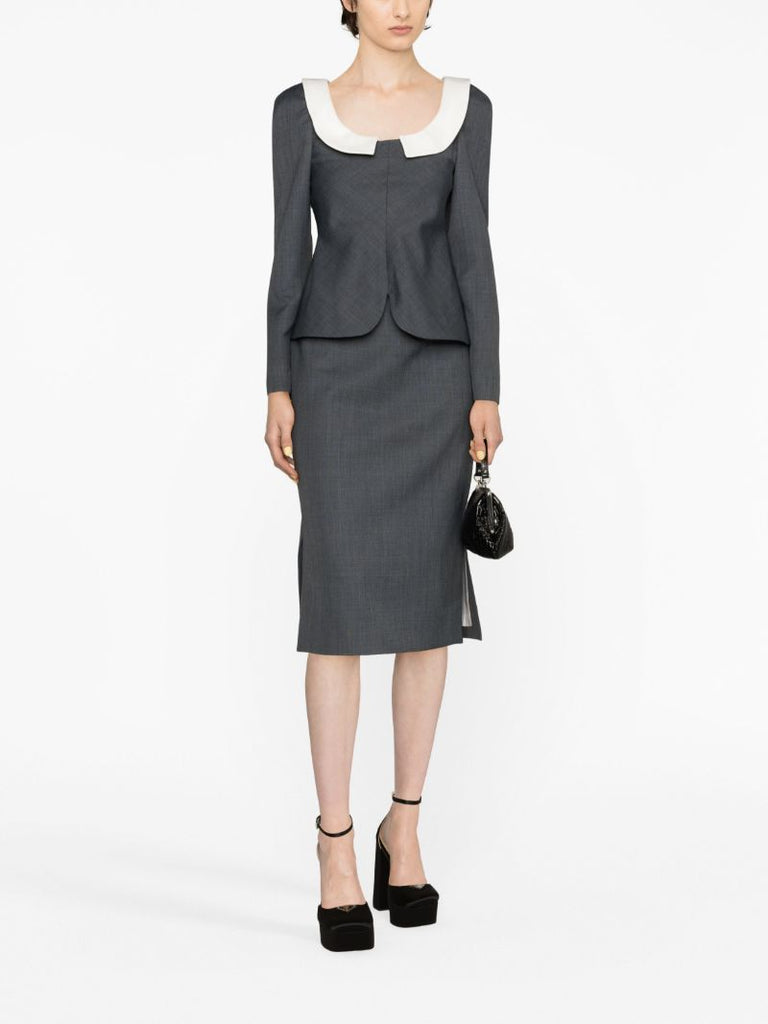 Grey High-waist Pencil Midi Skirt