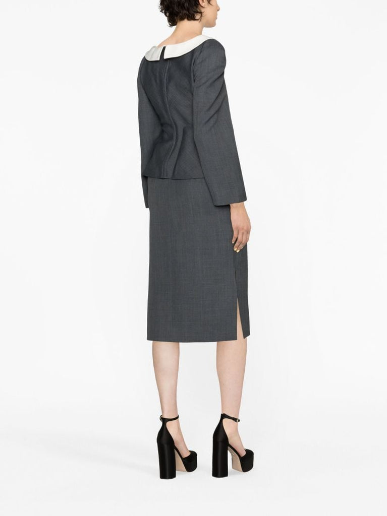 Grey High-waist Pencil Midi Skirt