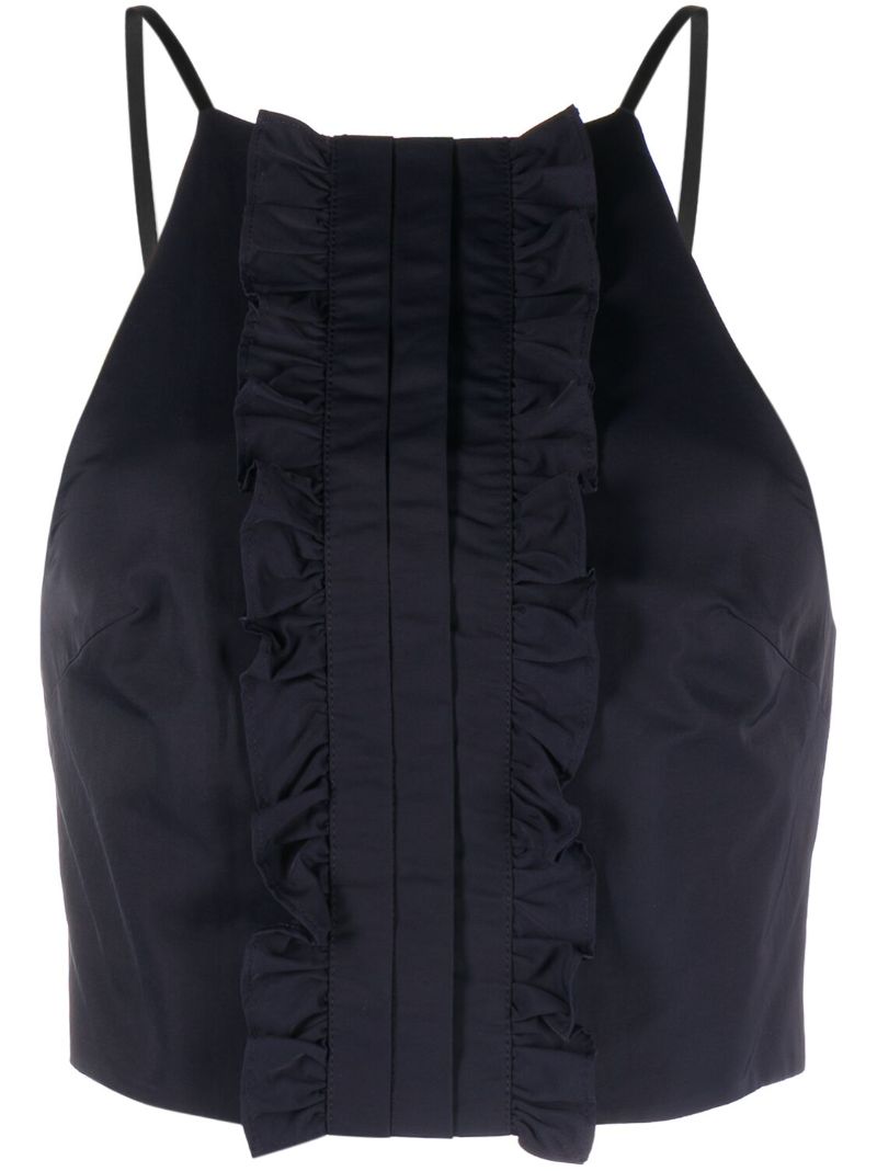 Blue Ruffled Pleated Cropped Top
