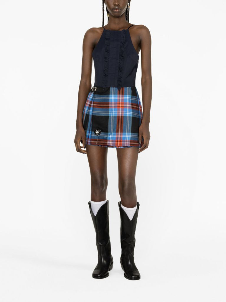 Blue Ruffled Pleated Cropped Top