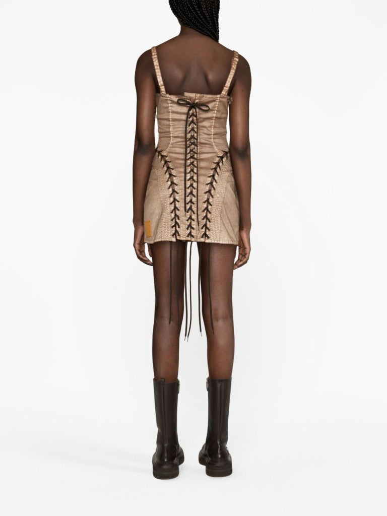 X Knwls Brown Conical Laced Mini Dress
