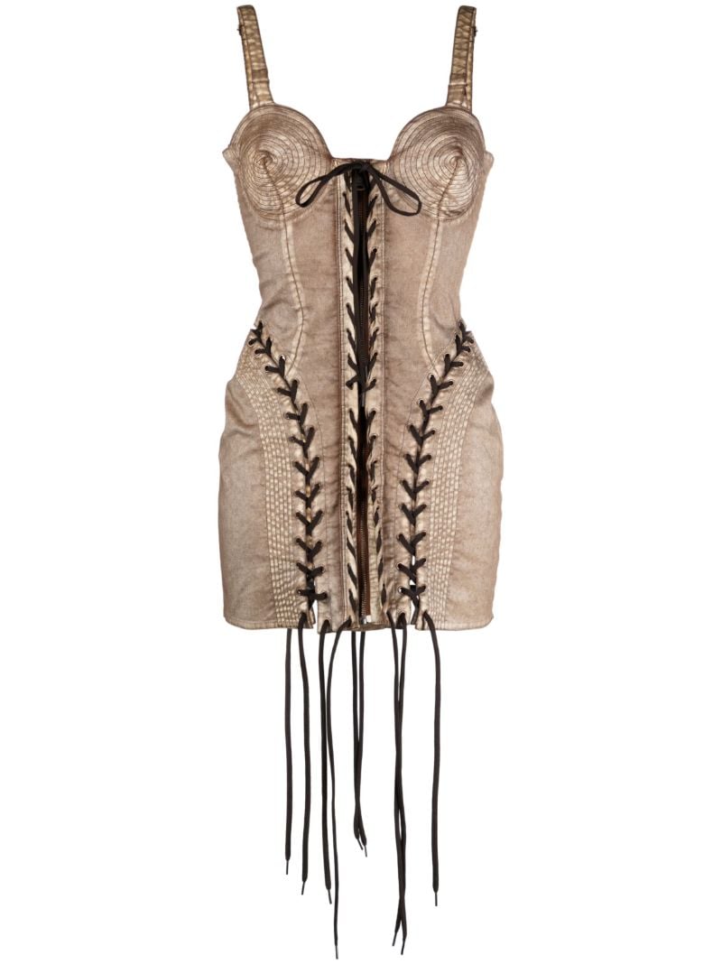 X Knwls Brown Conical Laced Mini Dress