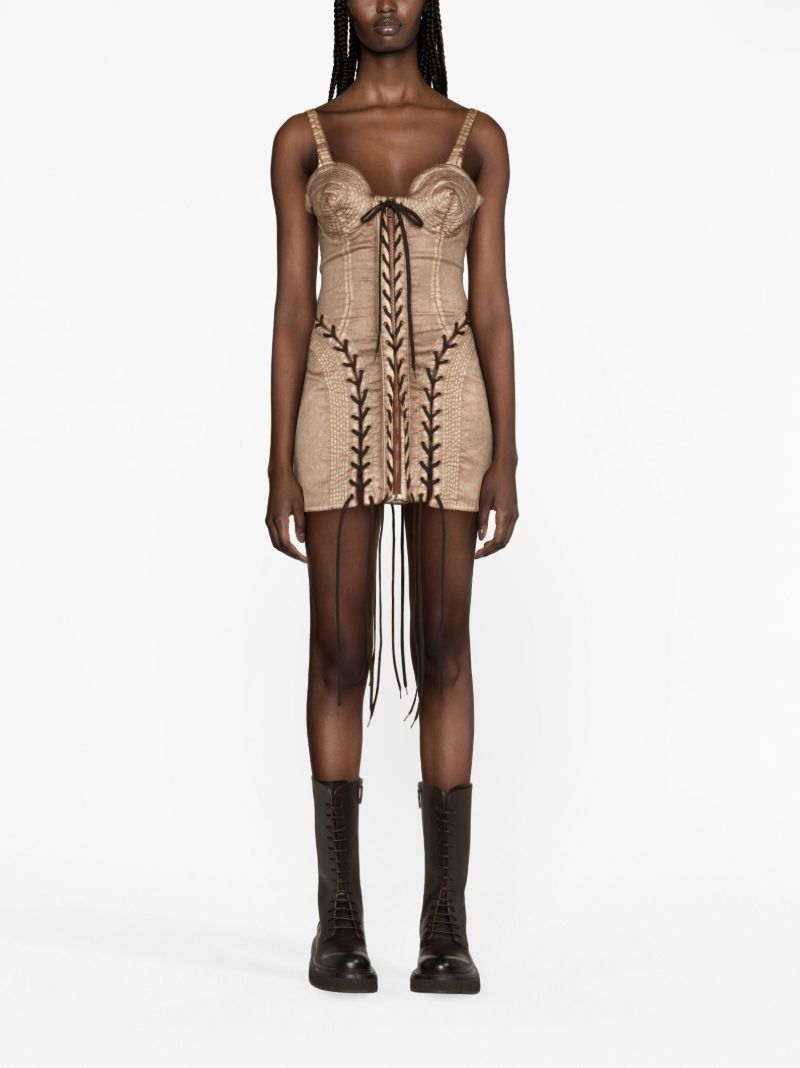 X Knwls Brown Conical Laced Mini Dress