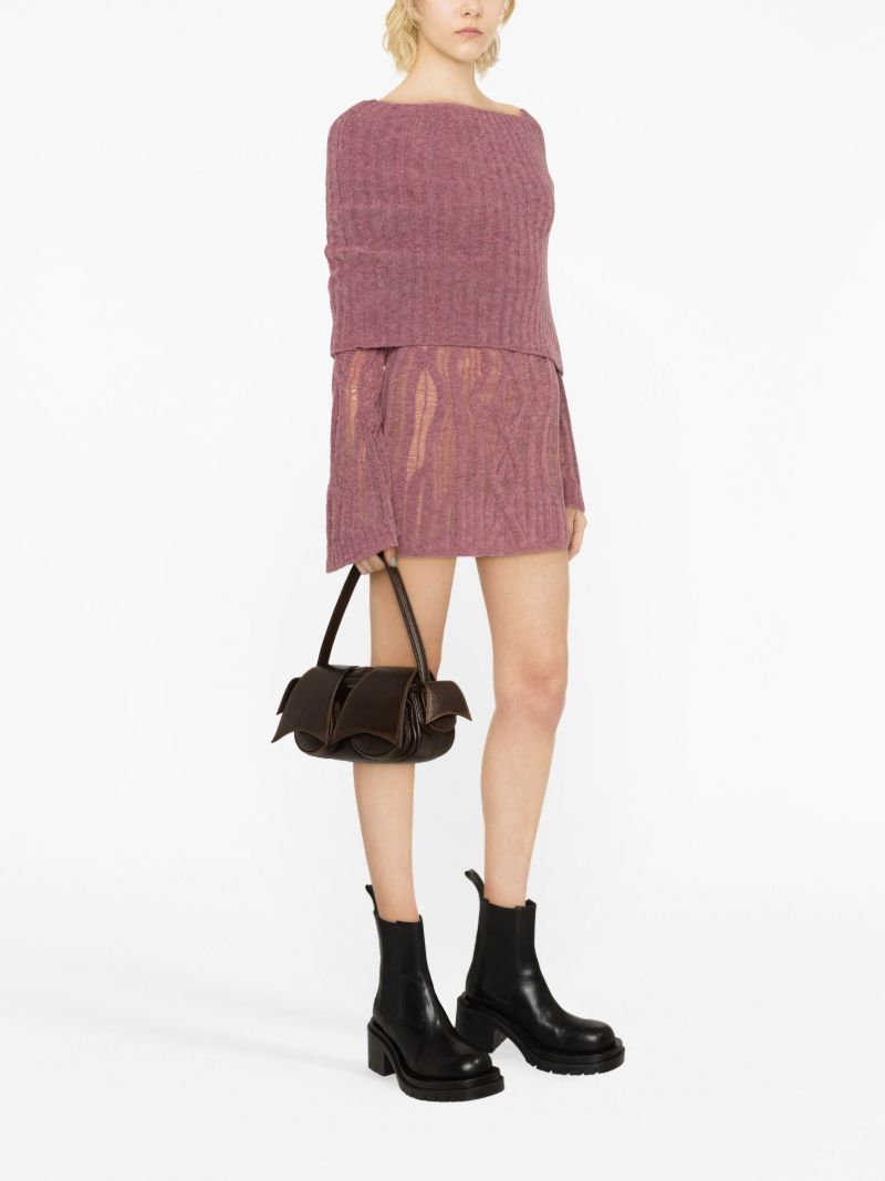X Knwls Purple Clavicle Ribbed-knit Mini Dress
