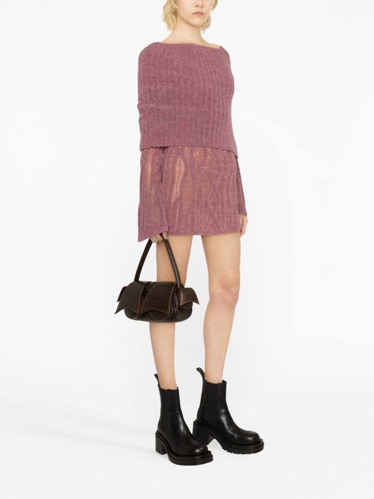 X Knwls Purple Clavicle Ribbed-knit Mini Dress