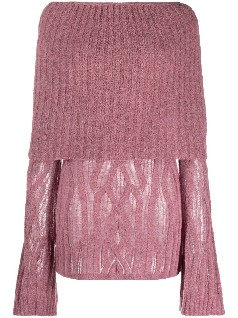 X Knwls Purple Clavicle Ribbed-knit Mini Dress