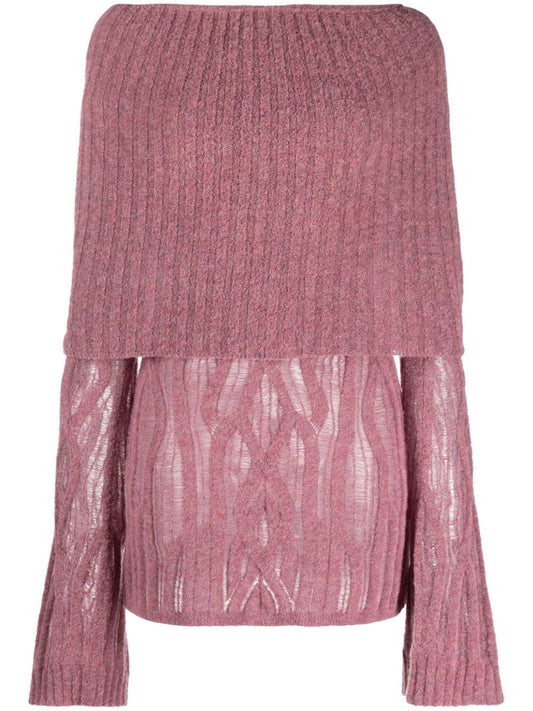 X Knwls Purple Clavicle Ribbed-knit Mini Dress