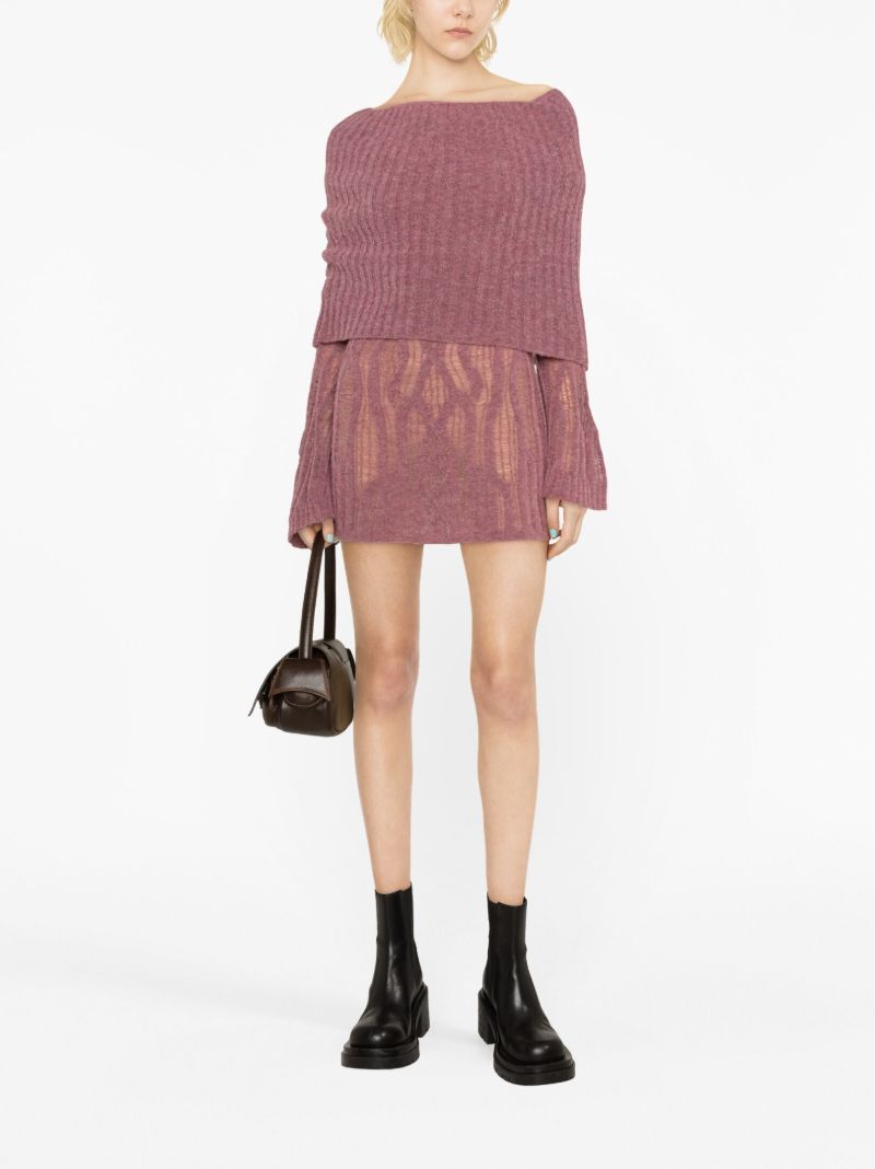 X Knwls Purple Clavicle Ribbed-knit Mini Dress