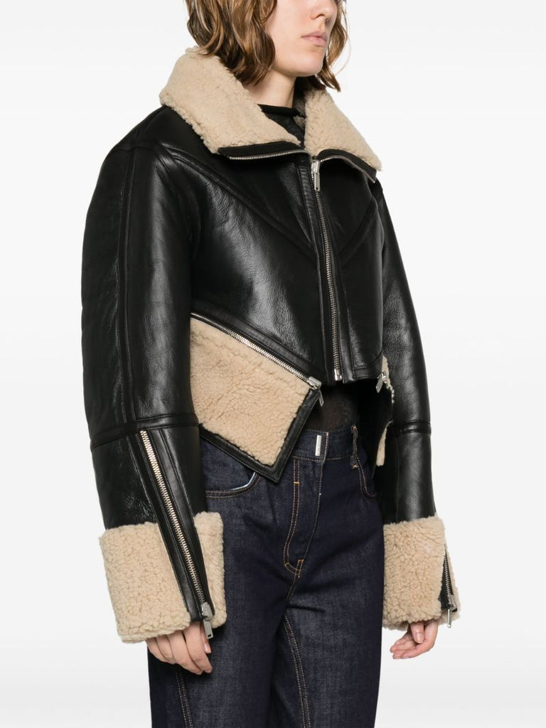 Black Reversible Cropped Leather Jacket