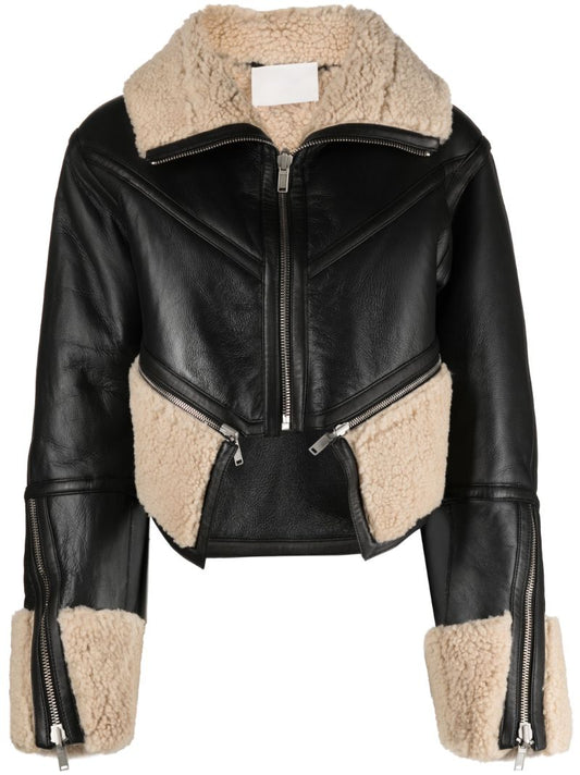 Black Reversible Cropped Leather Jacket