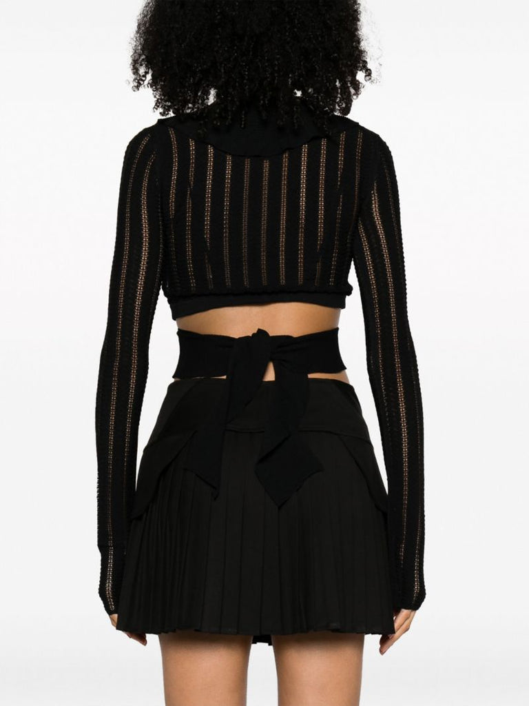 Black Pointelle Knit Crop Top
