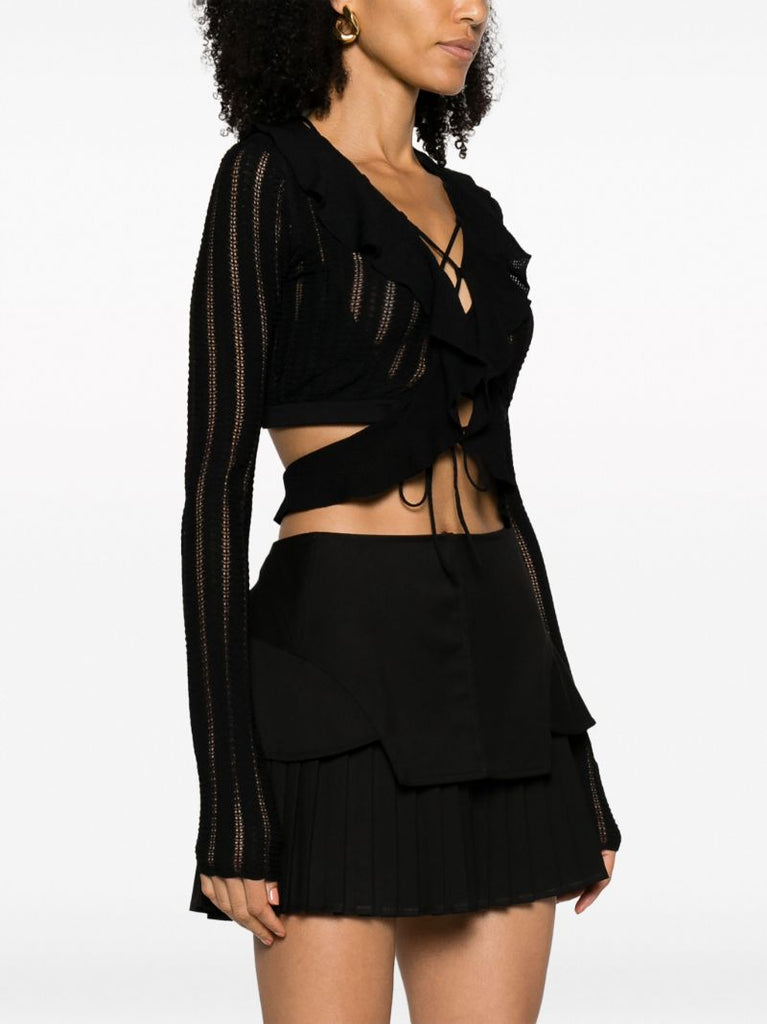 Black Pointelle Knit Crop Top