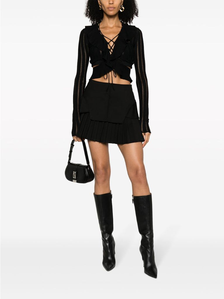 Black Pointelle Knit Crop Top
