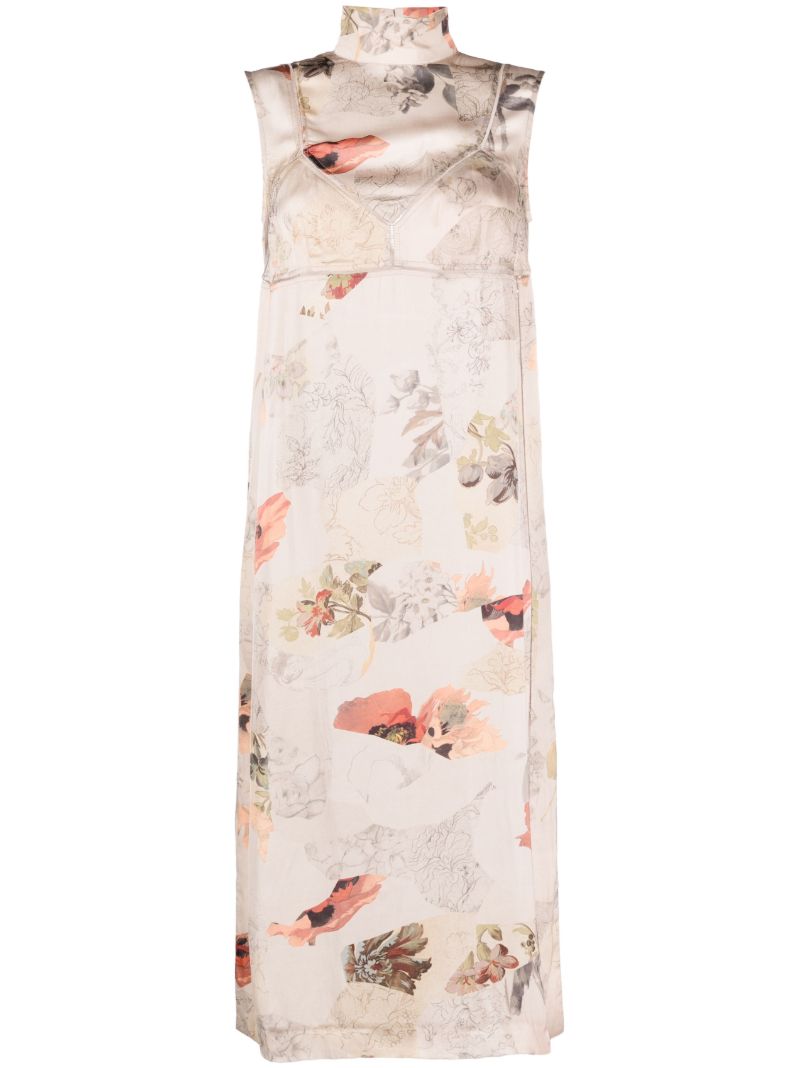 Neutral Floral-print Midi Dress