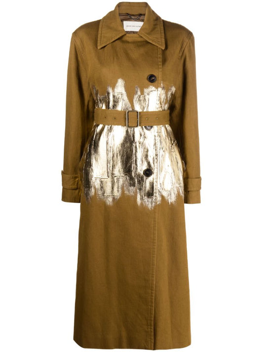 Brown Painted Foil Double-breasted Coat