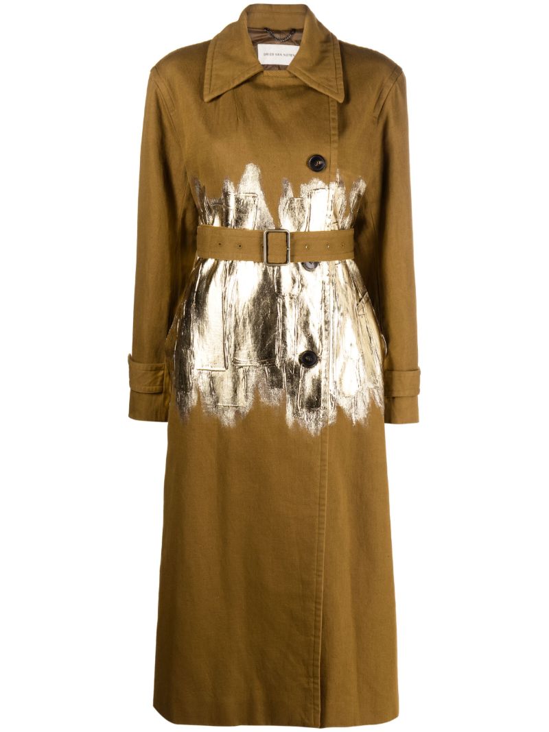 Brown Painted Foil Double-breasted Coat
