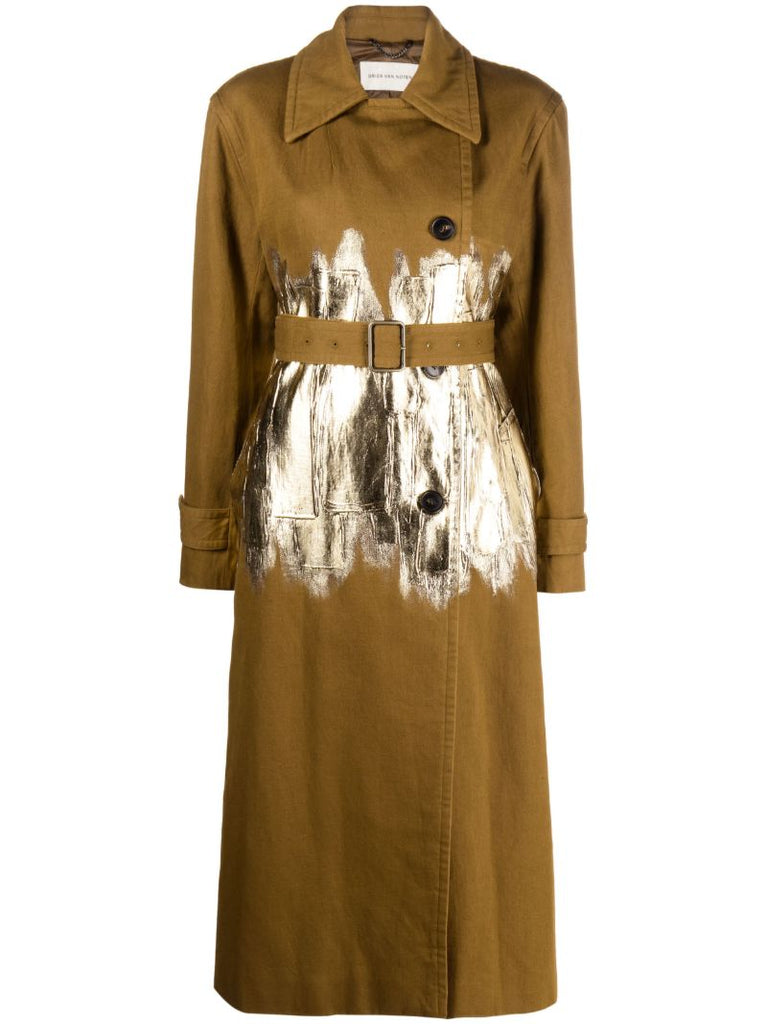 Brown Painted Foil Double-breasted Coat