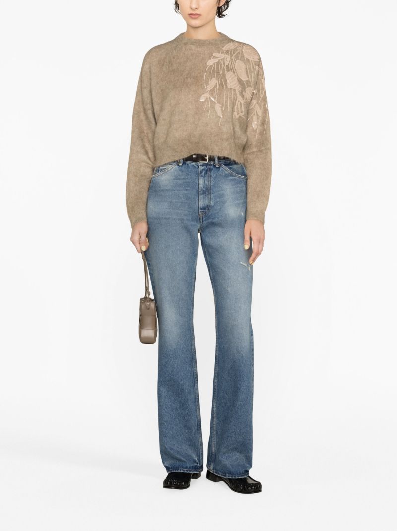 Brown Sequin-embellished Cropped Sweater