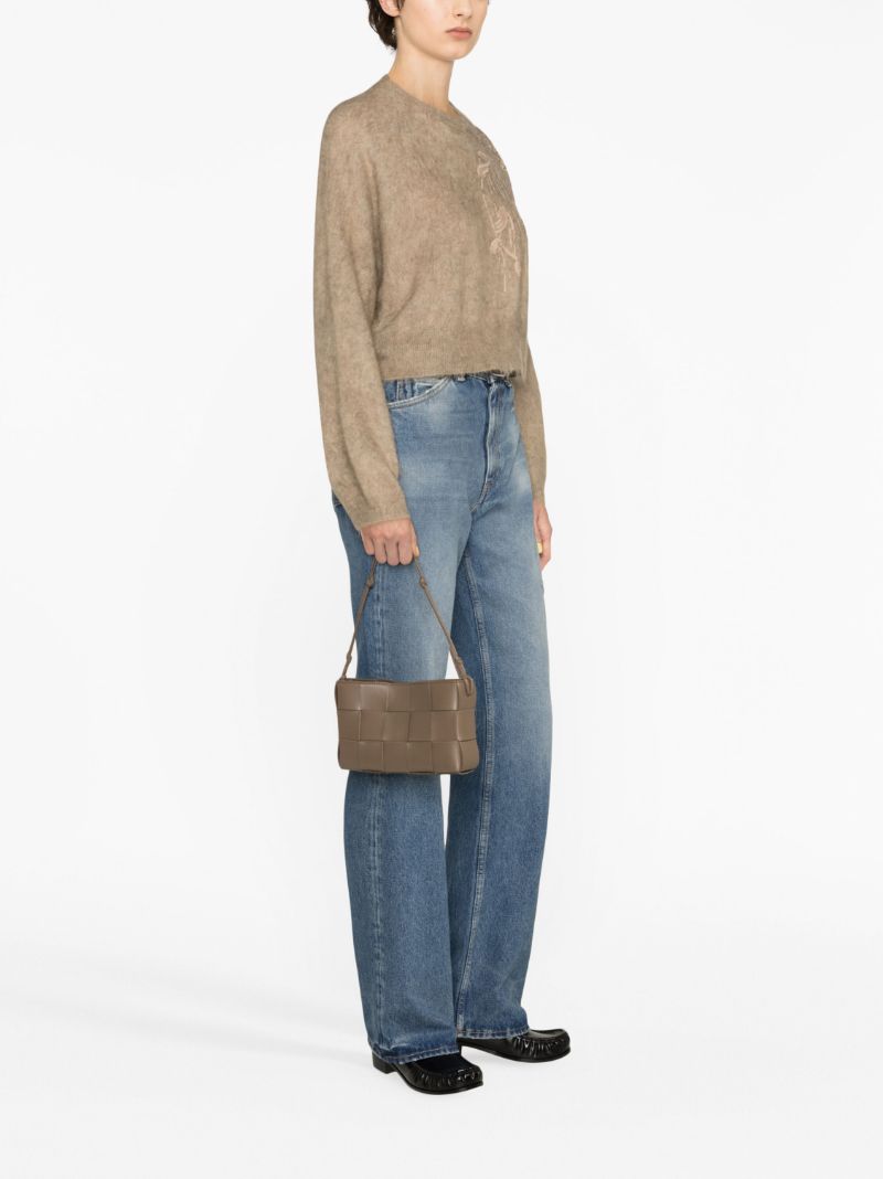 Brown Sequin-embellished Cropped Sweater