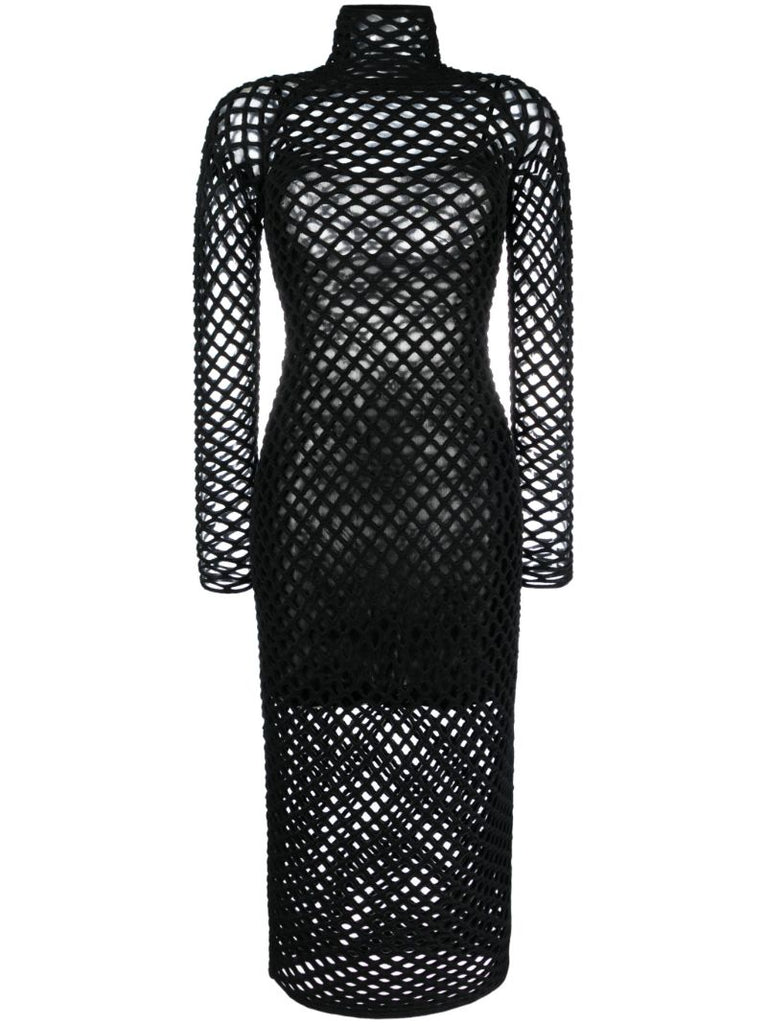 Black Cage Open-knit Midi Dress