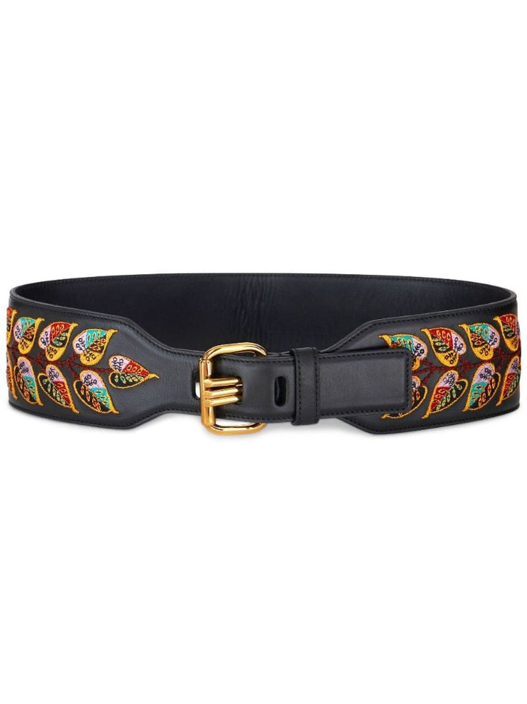 Black Paisley-jacquard Leather Belt