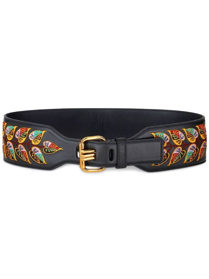 Black Paisley-jacquard Leather Belt